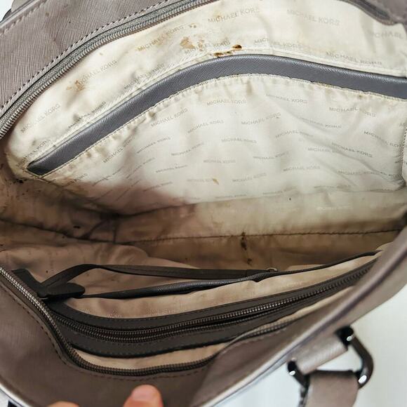 MICHAEL KORS Grey Square Frame Side Front Zip Up Metal Shoulder Straps Hand Bag - Picture 11 of 13